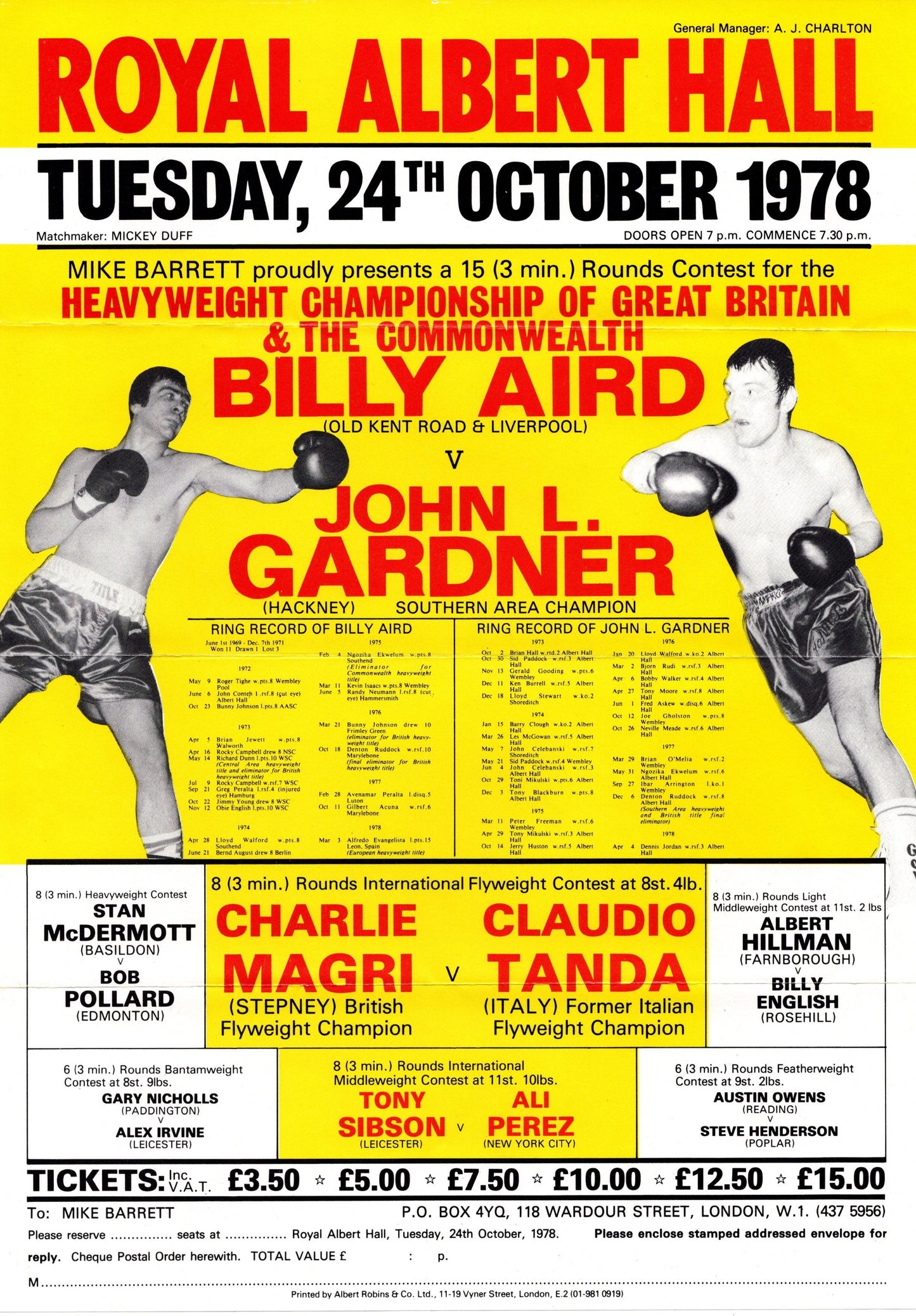 Billy Aird v John L Gardner 1978