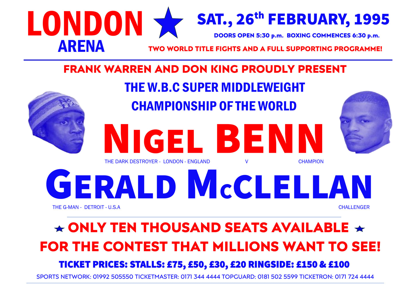 Nigel Benn v Gerald McLellan 1960s Flyer
