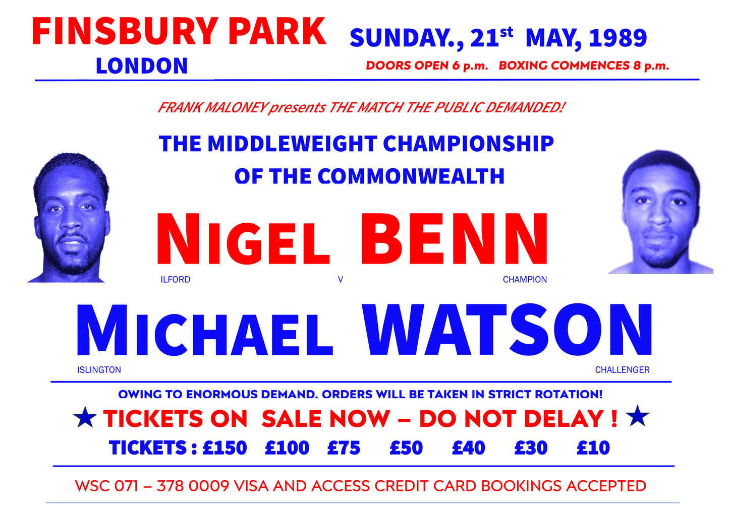 Nigel Benn v Michael Watson 1960s Flyer
