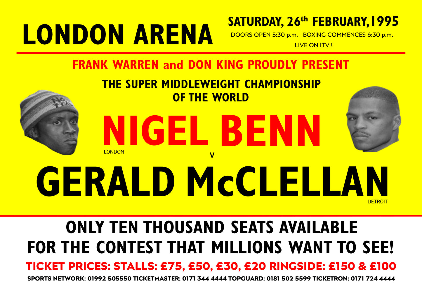 Nigel Benn v Gerald McClellan 1960s Poster