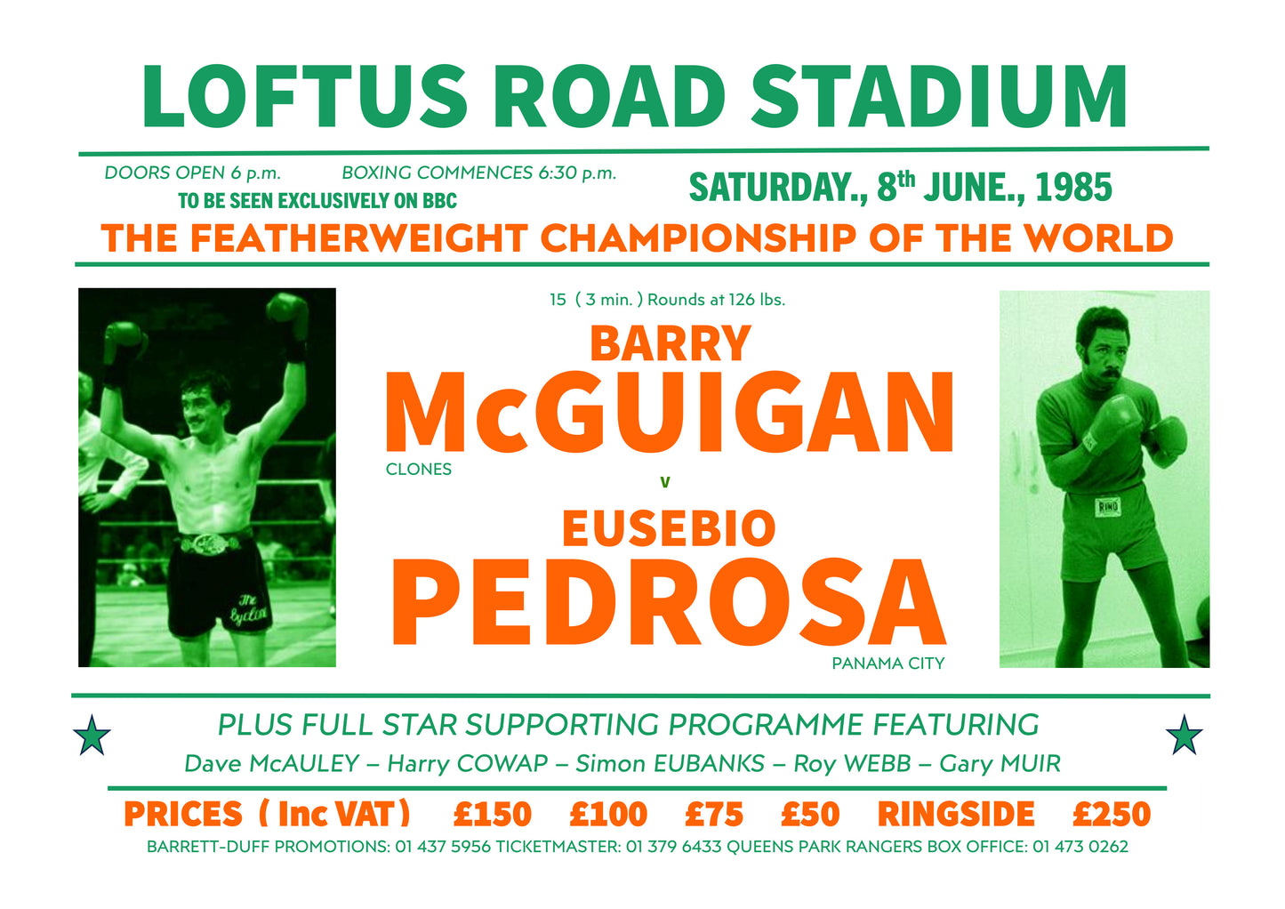 Barry McGuigan v Eusebio Pedrosa 1960s Poster Ltd Edition