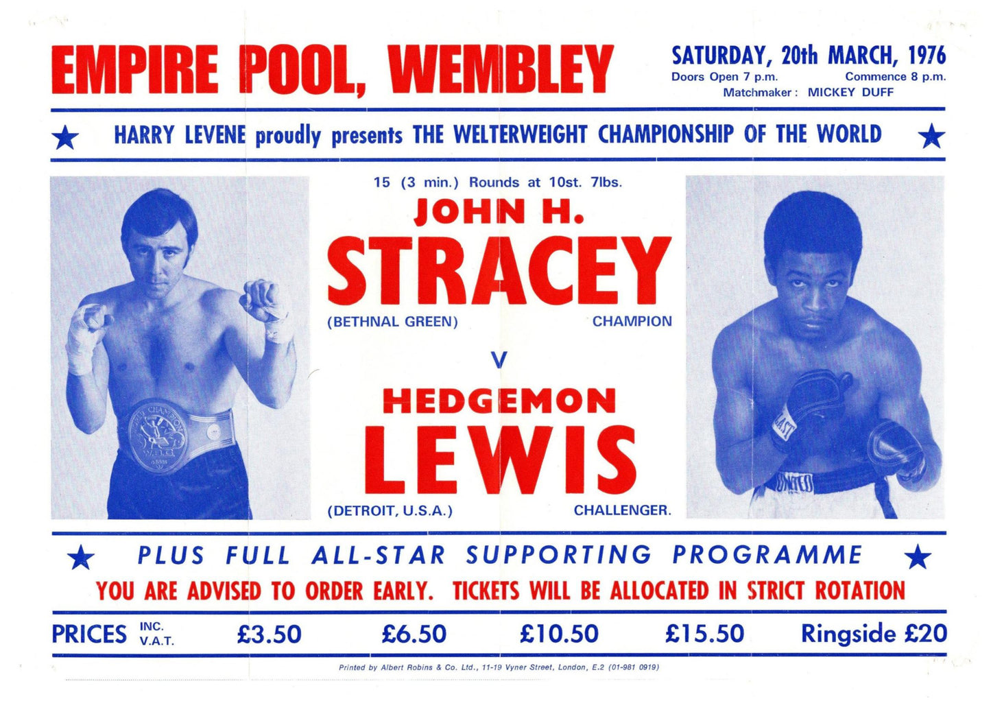 John H Stracey v Hedgemon Lewis 1976