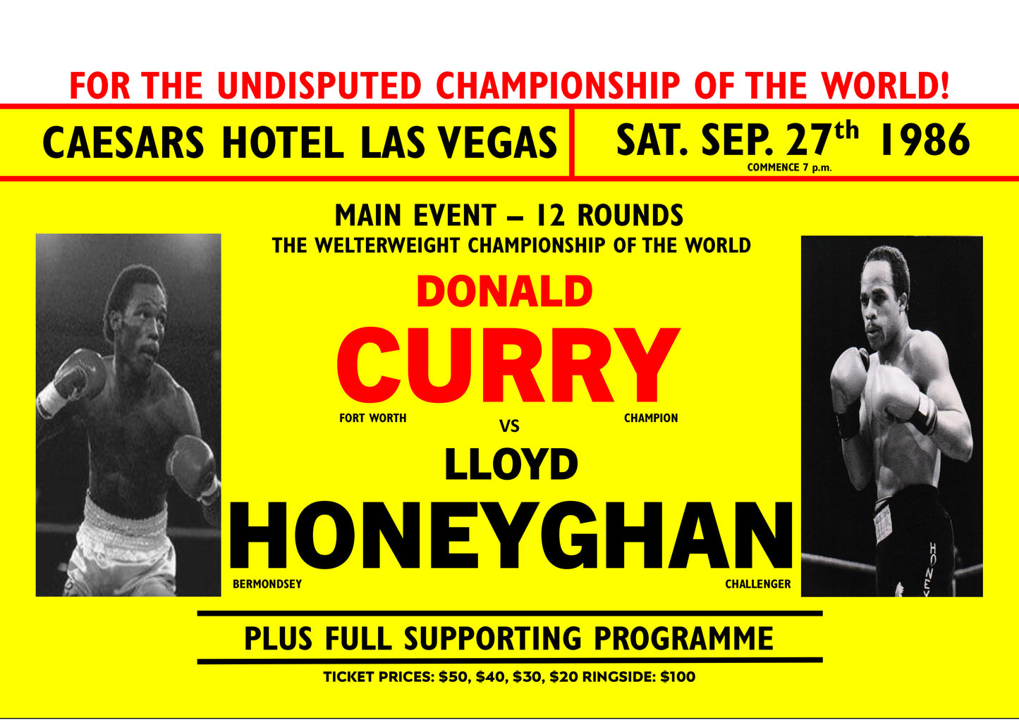Donald Curry v Lloyd Honeyghan 1960s Poster
